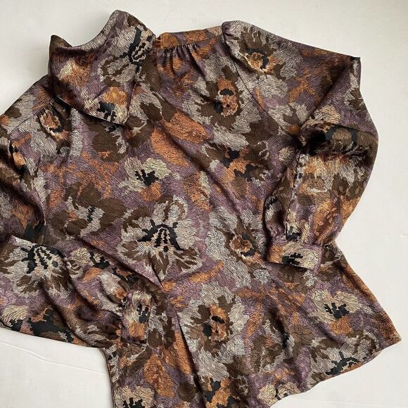 Vintage Nicola Button Back Blouse Scarf Neckline Satin Brown Size 6 - Picture 1 of 14